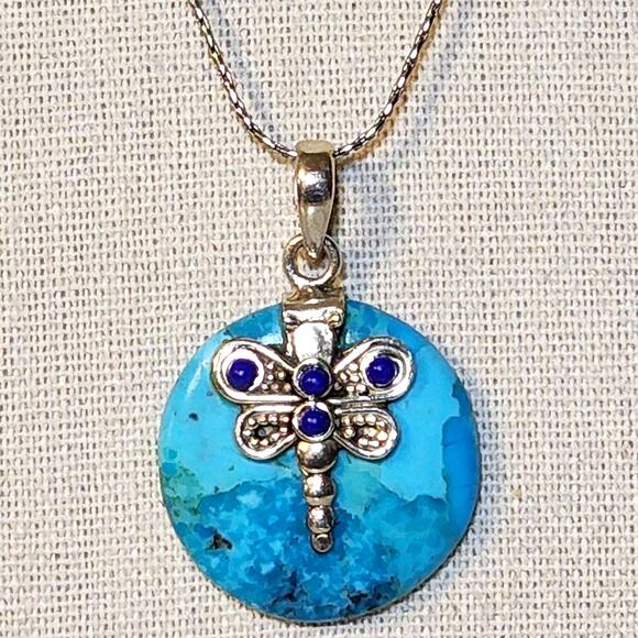 Sleeping Beauty Turquoise Pendant 925 Silver Womens 24mm Boho Romantic Festival - Picture 3 of 5